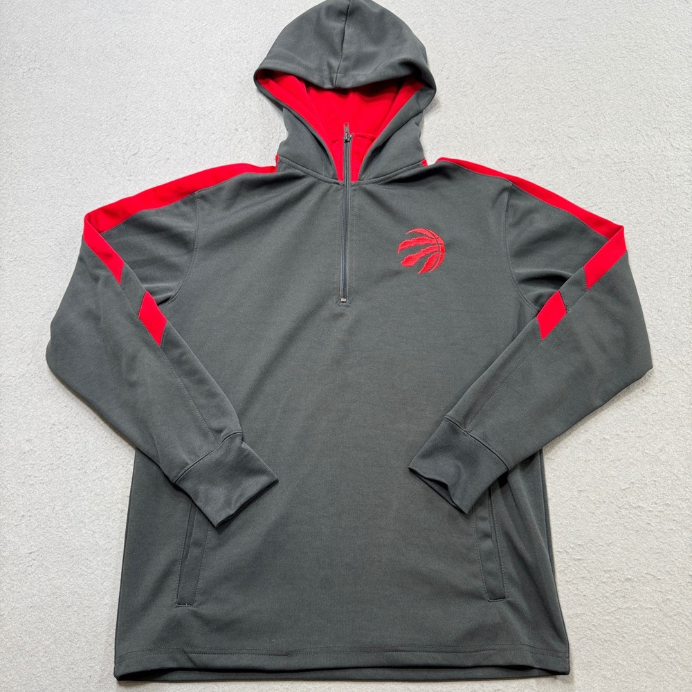 NBA Toronto Raptors Jacket Men's Small Gray 1/4 Zip Hooded Pullover Activewear